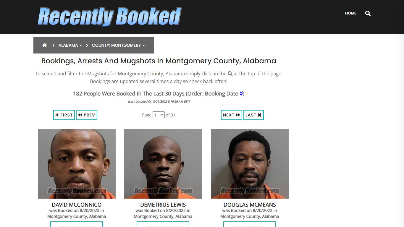 Bookings, Arrests and Mugshots in Montgomery County, Alabama